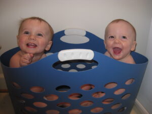 Matt and Ann Marie's twins on laundry day
